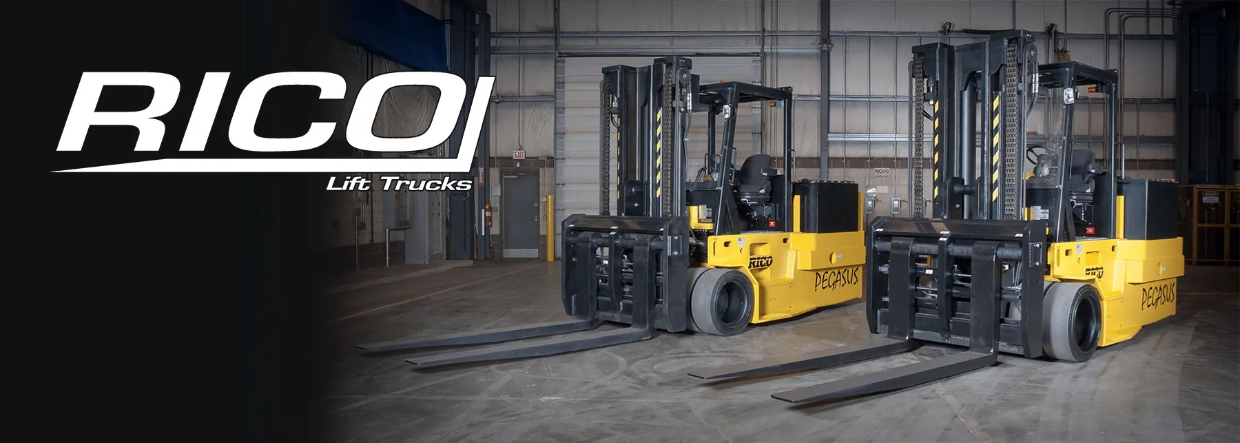 RICO Pegasus forklifts in a garage.