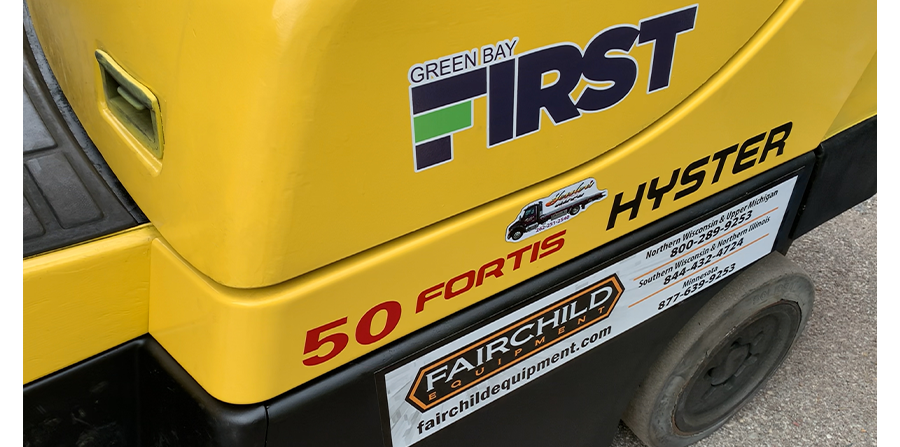 Close up of donated Hyster Forklift.