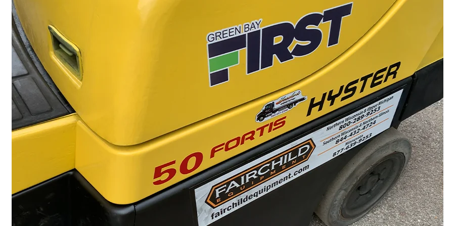 Close up of donated Hyster Forklift.