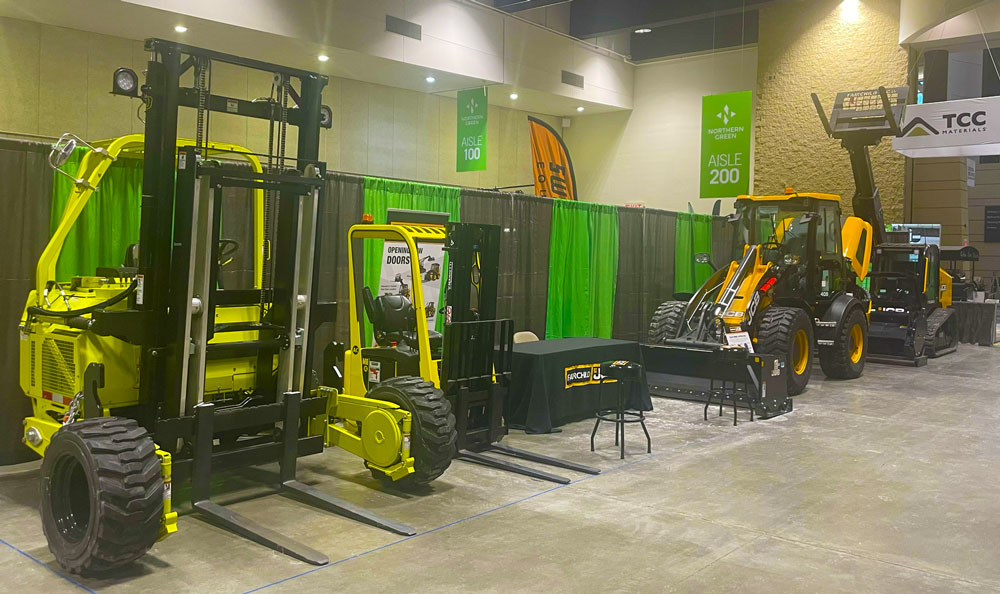 Donkey 5.5K Truck-Mounted Forklift and other equipment at the Northern Green 2026 Trade Show.