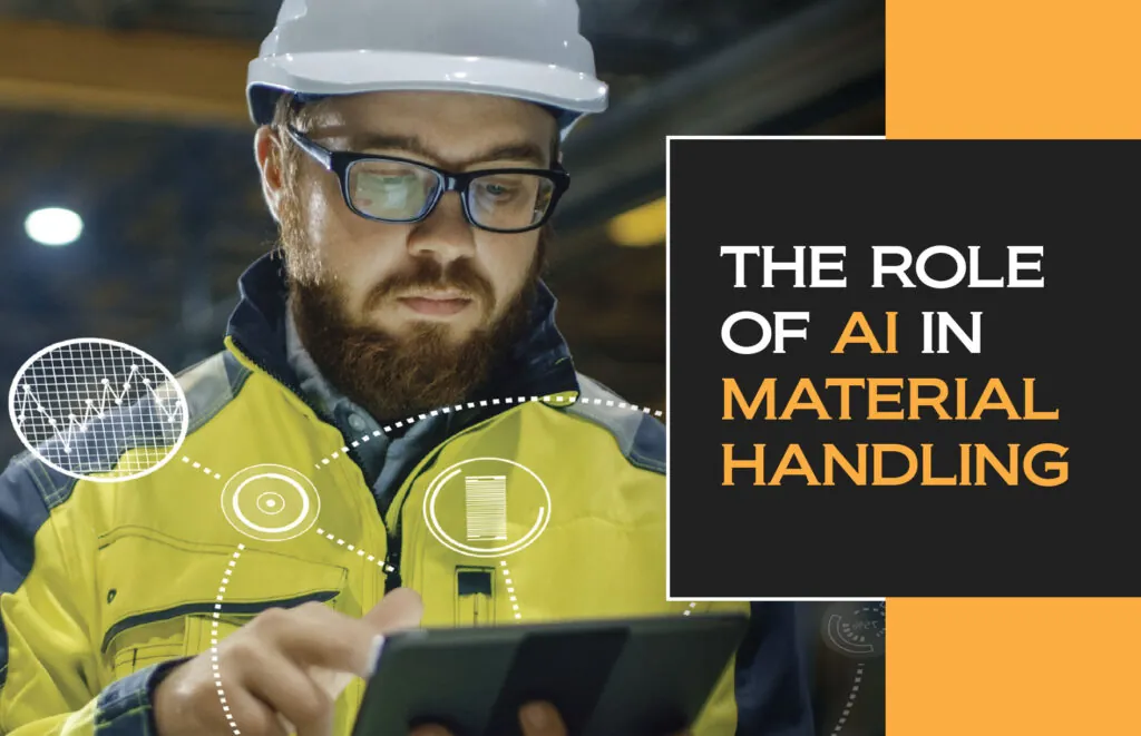 Warehouse worker analyzing data points. "The role of AI in Material Handling".