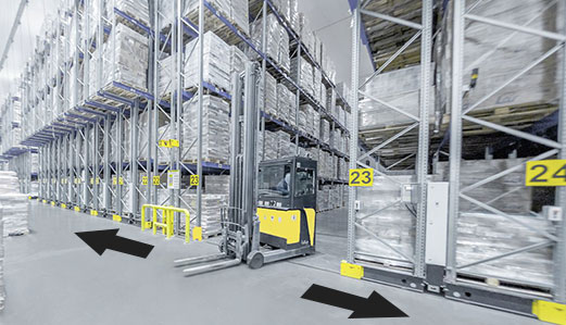 Mobile warehouse pallet racking.