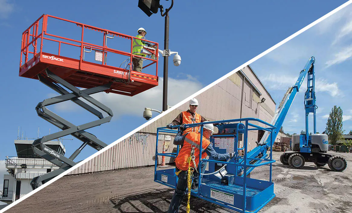 Skyjack SJ6832RT scissor lift and Genie boom lift.