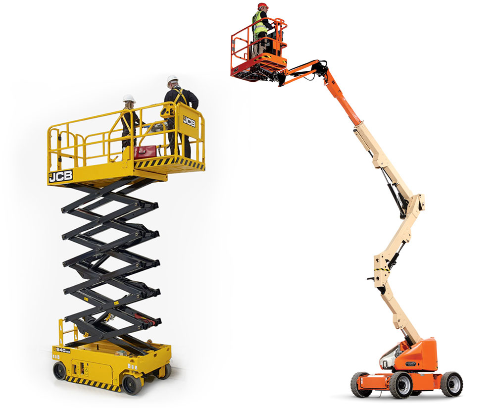 JCB scissor lift and JLG boom lift. 